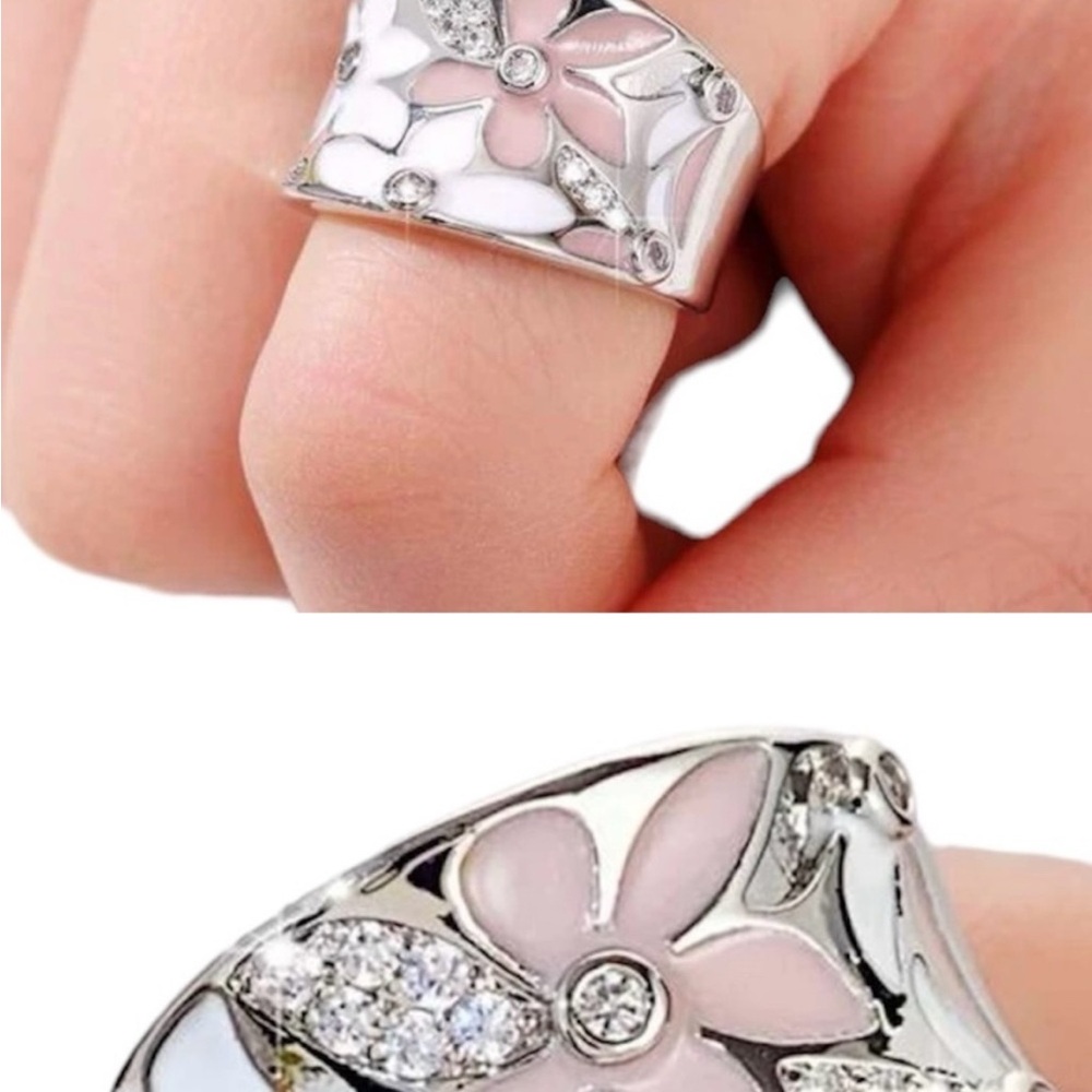 Pave CZ Fresh Flowers Wide Band Ring
